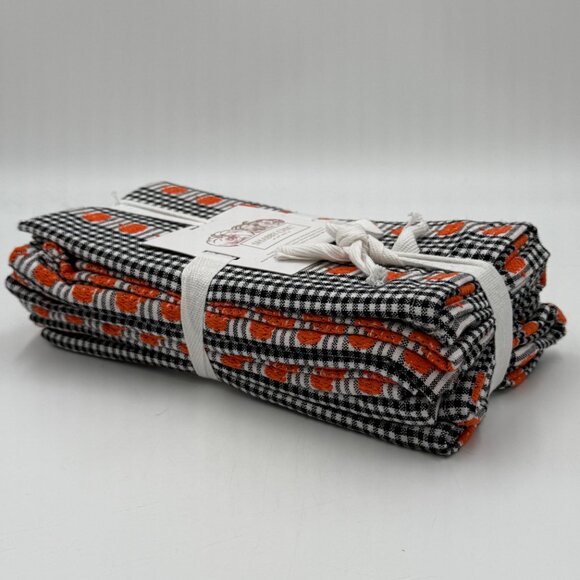 Shabby Chic Pumpkin Cloth Dinner Napkins Set of 8 20x20 Black White Checker Fall - Picture 3 of 7